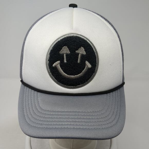Happy Caps Snapback Rope Trucker Hat Gray One Size Mesh Back Smiley - Picture 2 of 9